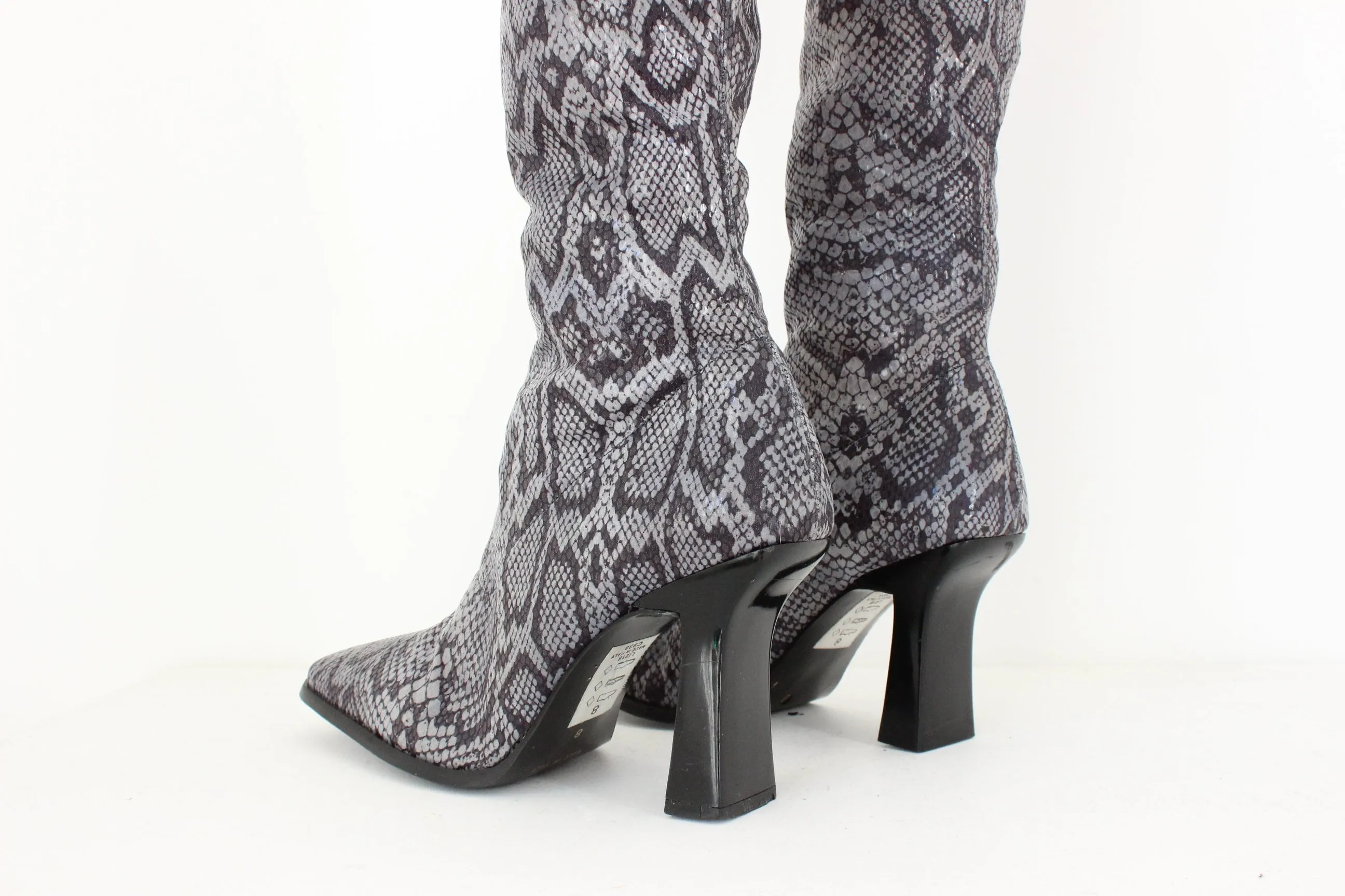 MADE IN ITALY 90s Python Print Fabric Knee High Boots - Euro 39