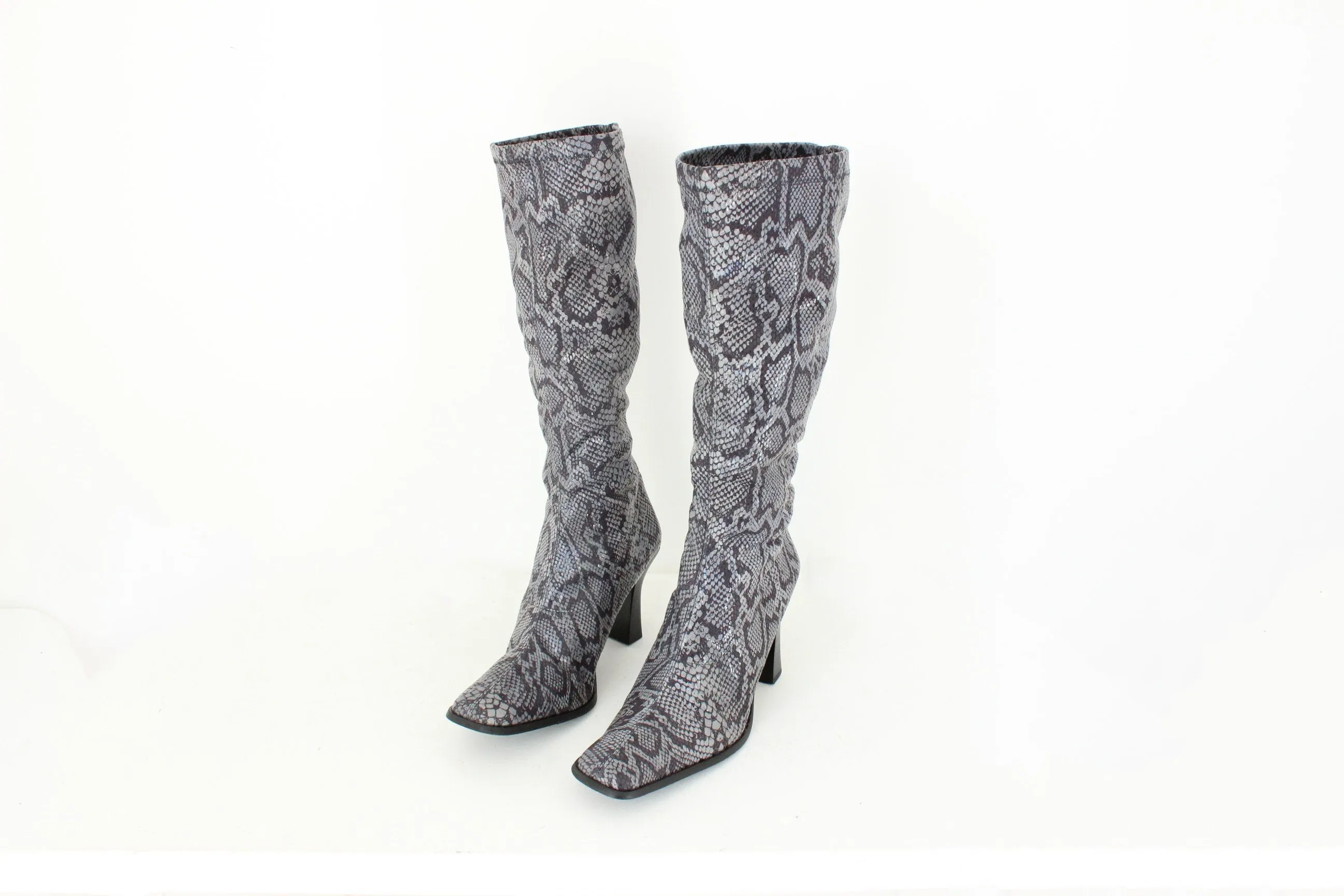 MADE IN ITALY 90s Python Print Fabric Knee High Boots - Euro 39