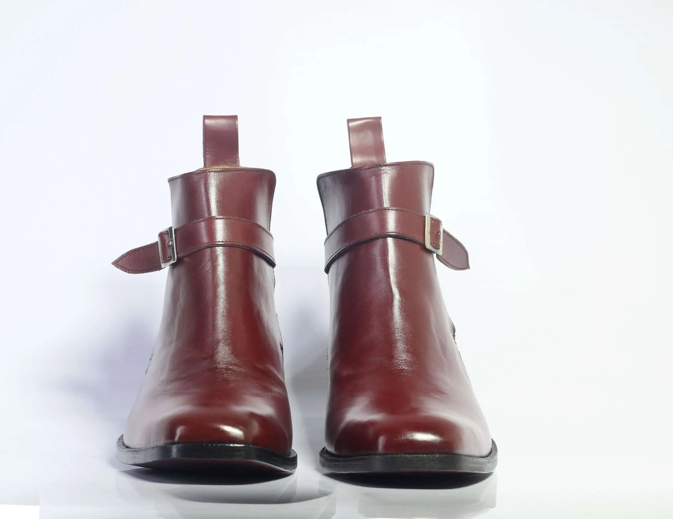 New Handmade Men's Burgundy Leather Jodhpur Strap Boots, Men Ankle Boots, Men Fashion Boots