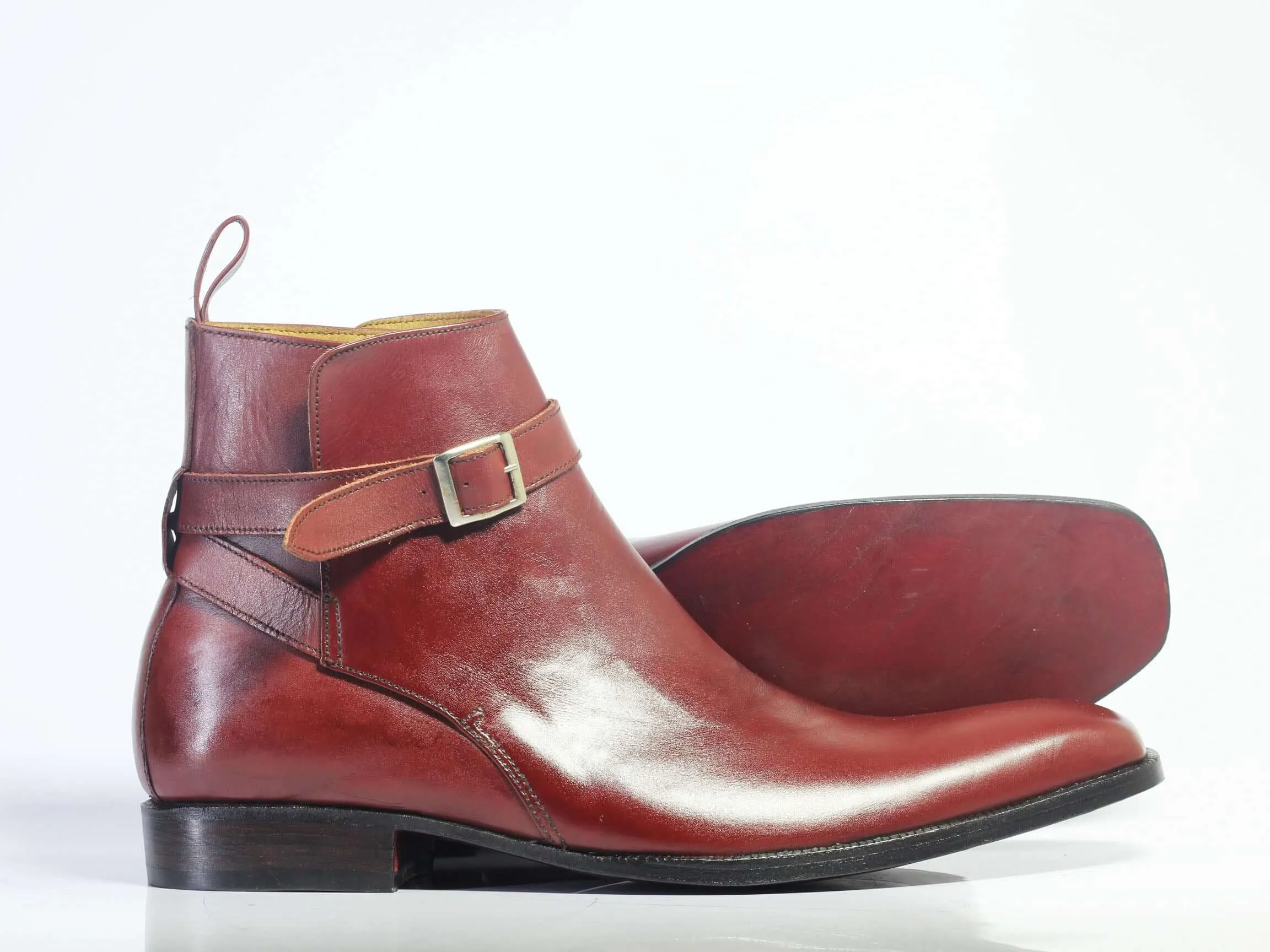 New Handmade Men's Burgundy Leather Jodhpur Strap Boots, Men Ankle Boots, Men Fashion Boots