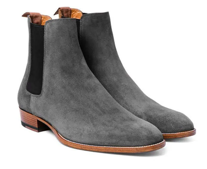 New Men's Handmade Gray Chelsea Suede Stylish Boots, Formal Dress Ankle High Boots