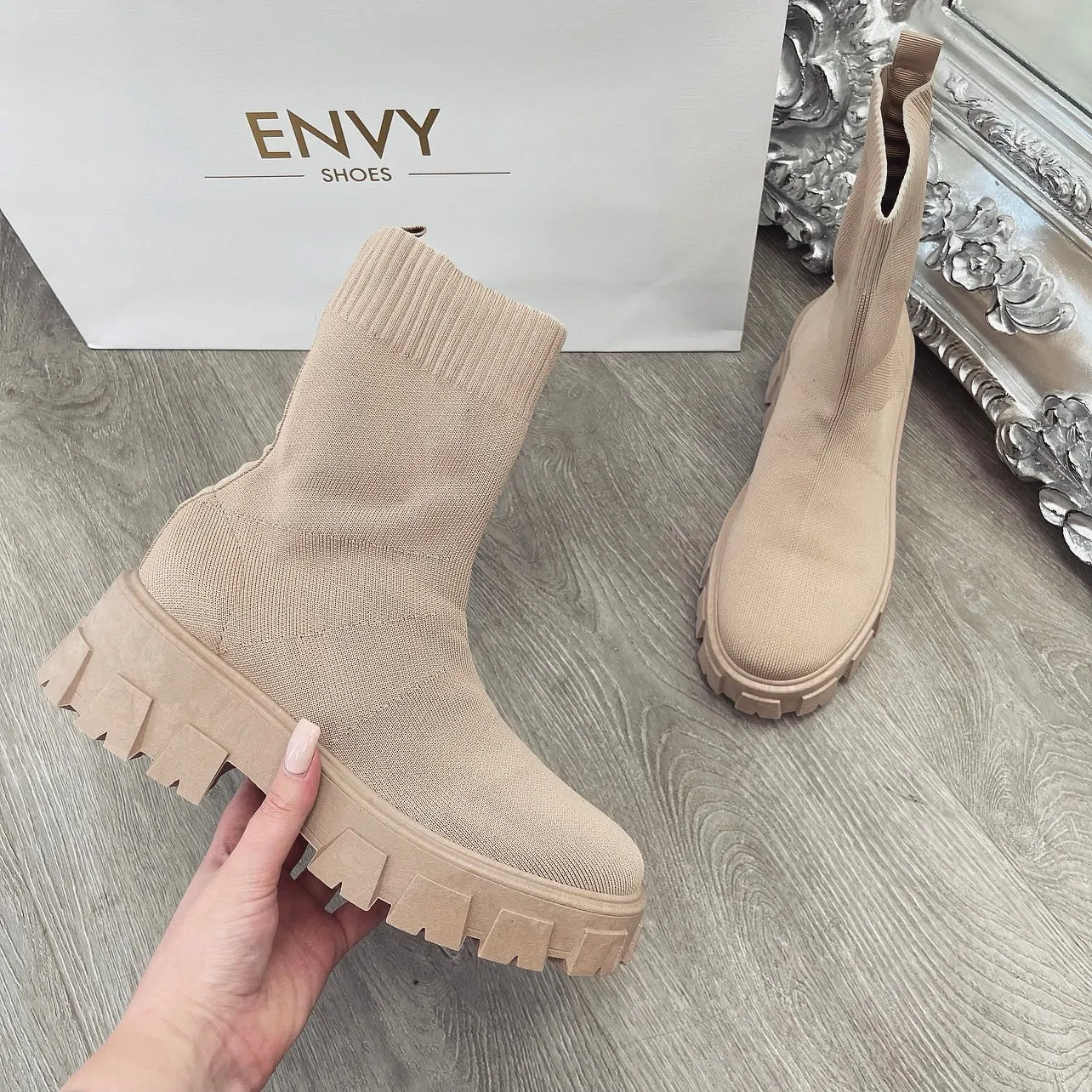 PERI MOCHA CHUNKY SOLE SOCK ANKLE BOOTS