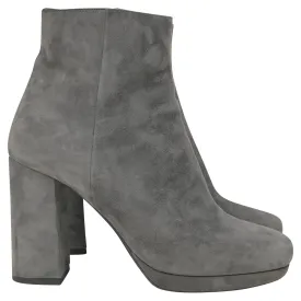 Prada Block Heel Ankle Boots in Grey Suede