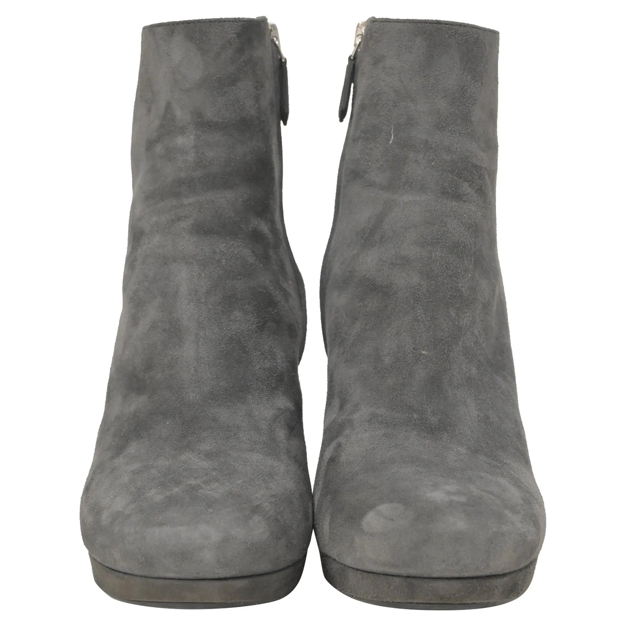 Prada Block Heel Ankle Boots in Grey Suede