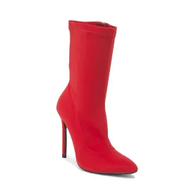 Red Lycra Pointed Toe Ankle Boot