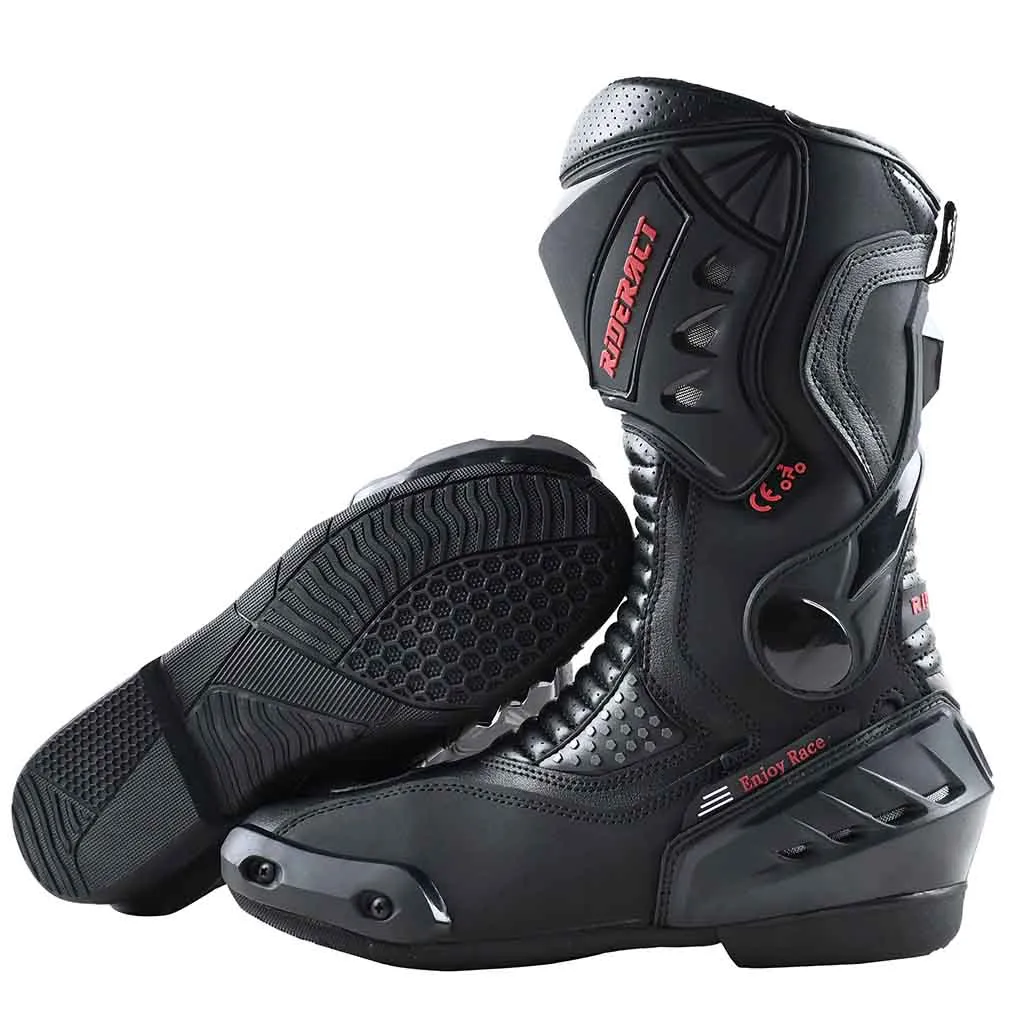 RIDERACT® Mens Road Motorcycle Boots Black Ready Sports Race Boots