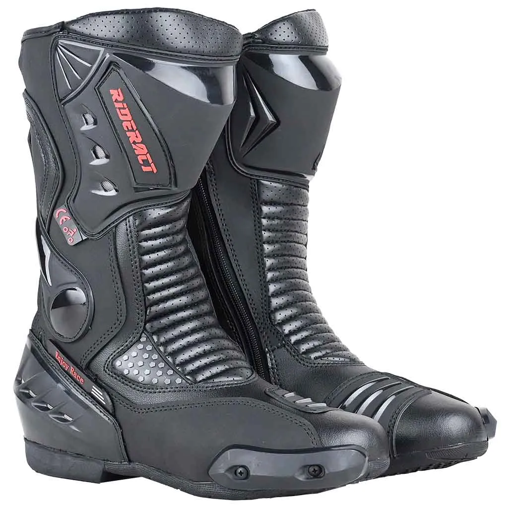 RIDERACT® Mens Road Motorcycle Boots Black Ready Sports Race Boots