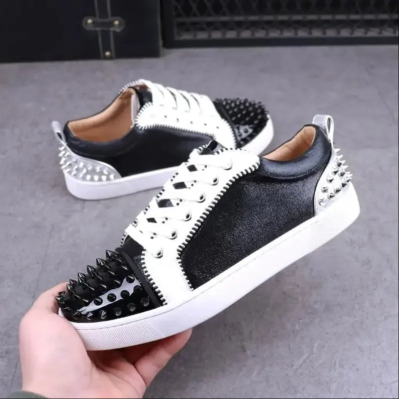 Rivet Decor Breathable Leather Sneakers