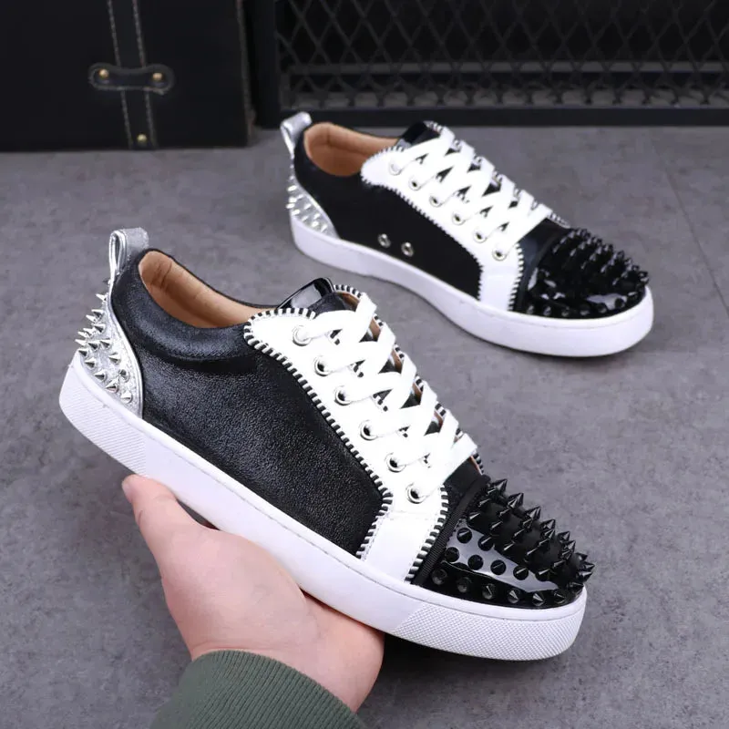 Rivet Decor Breathable Leather Sneakers