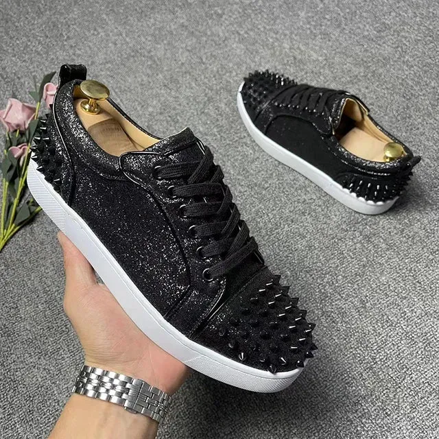 Rivet Decor Breathable Leather Sneakers