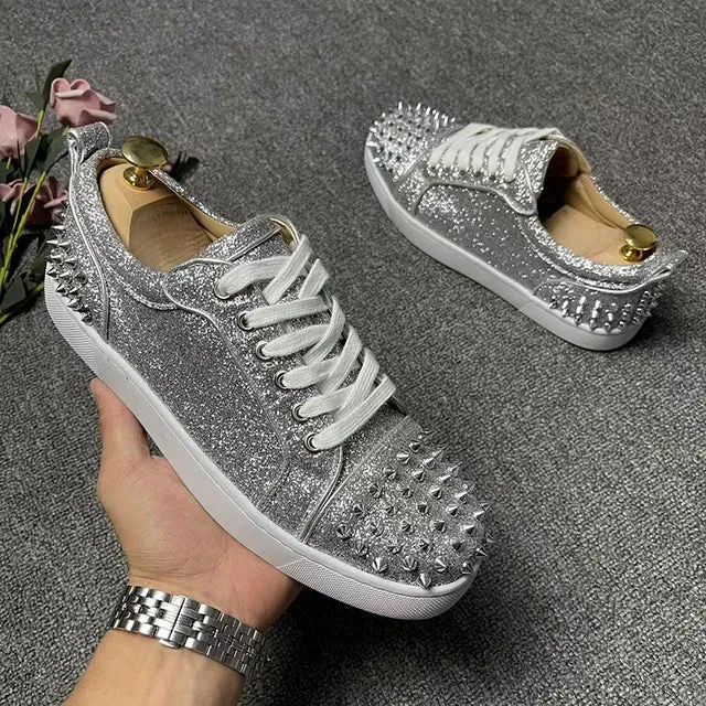 Rivet Decor Breathable Leather Sneakers