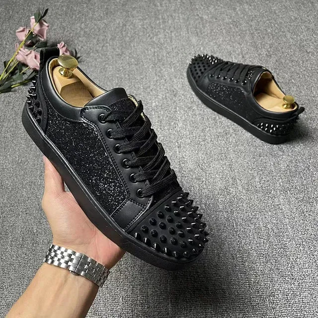 Rivet Decor Breathable Leather Sneakers