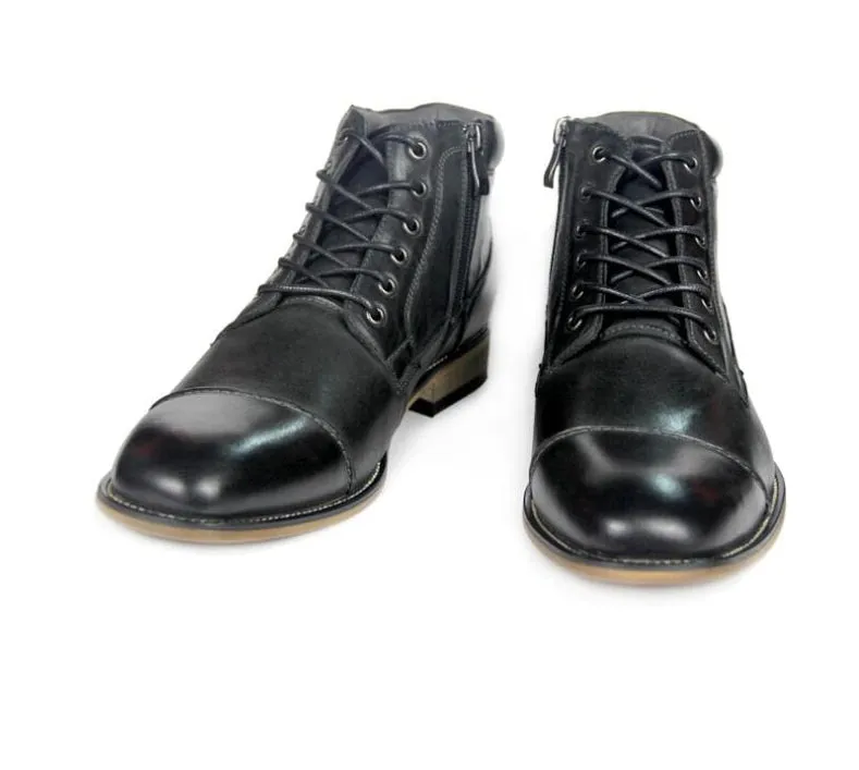 Rounded Cap Toe Lace Up Men Leather Winter Boots