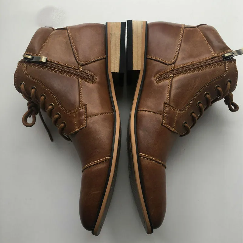 Rounded Cap Toe Lace Up Men Leather Winter Boots