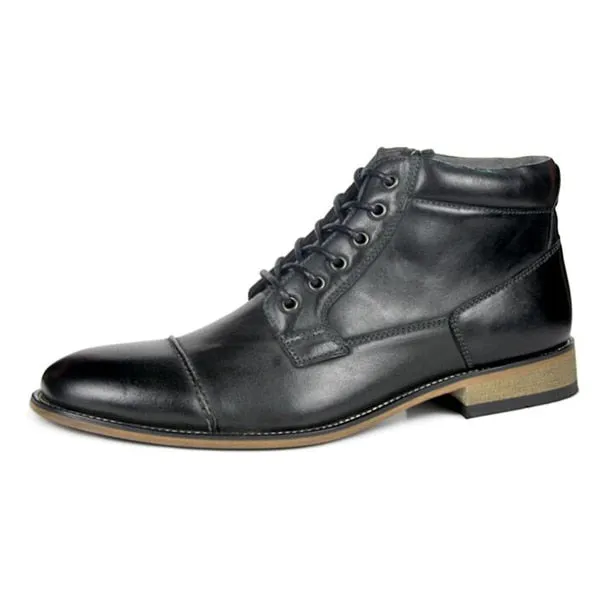 Rounded Cap Toe Lace Up Men Leather Winter Boots