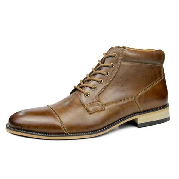 Rounded Cap Toe Lace Up Men Leather Winter Boots