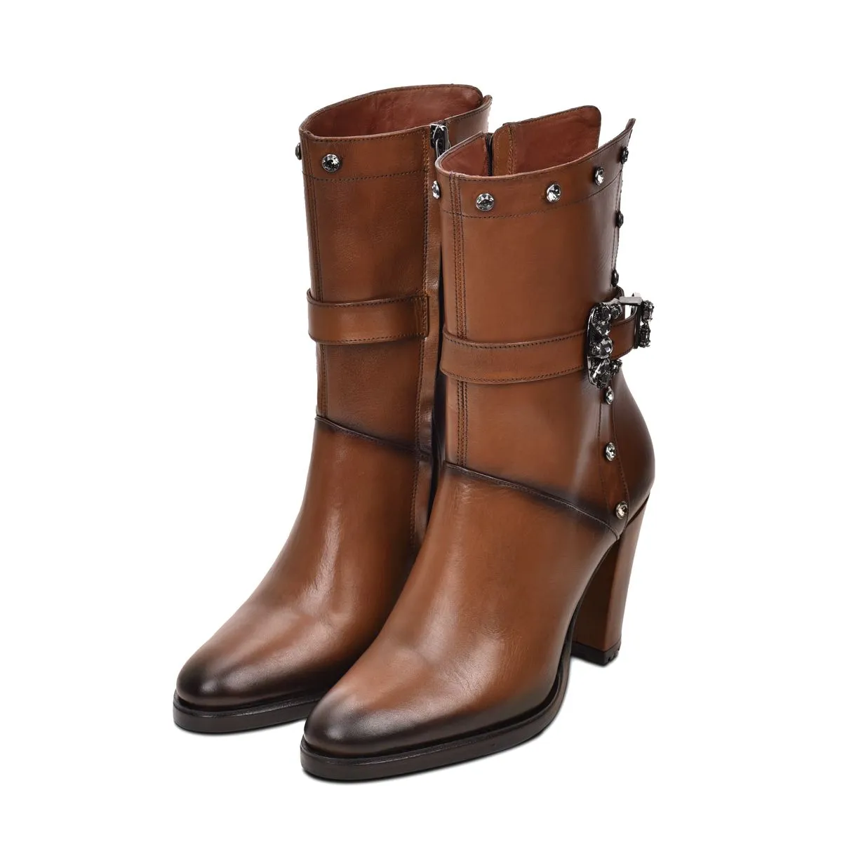 T29TSTS - Cuadra tobacco fashion cowboy leather mid-calf boots for women