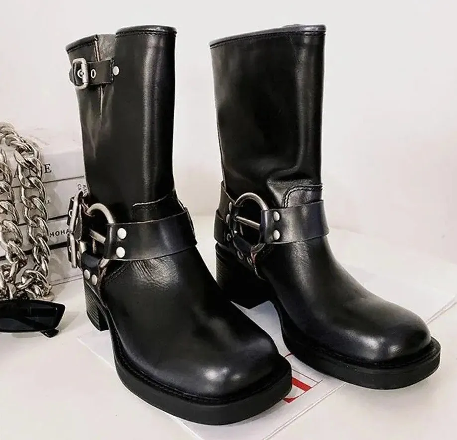 Thick High Heels Mid Calf Punk Gothic Boots