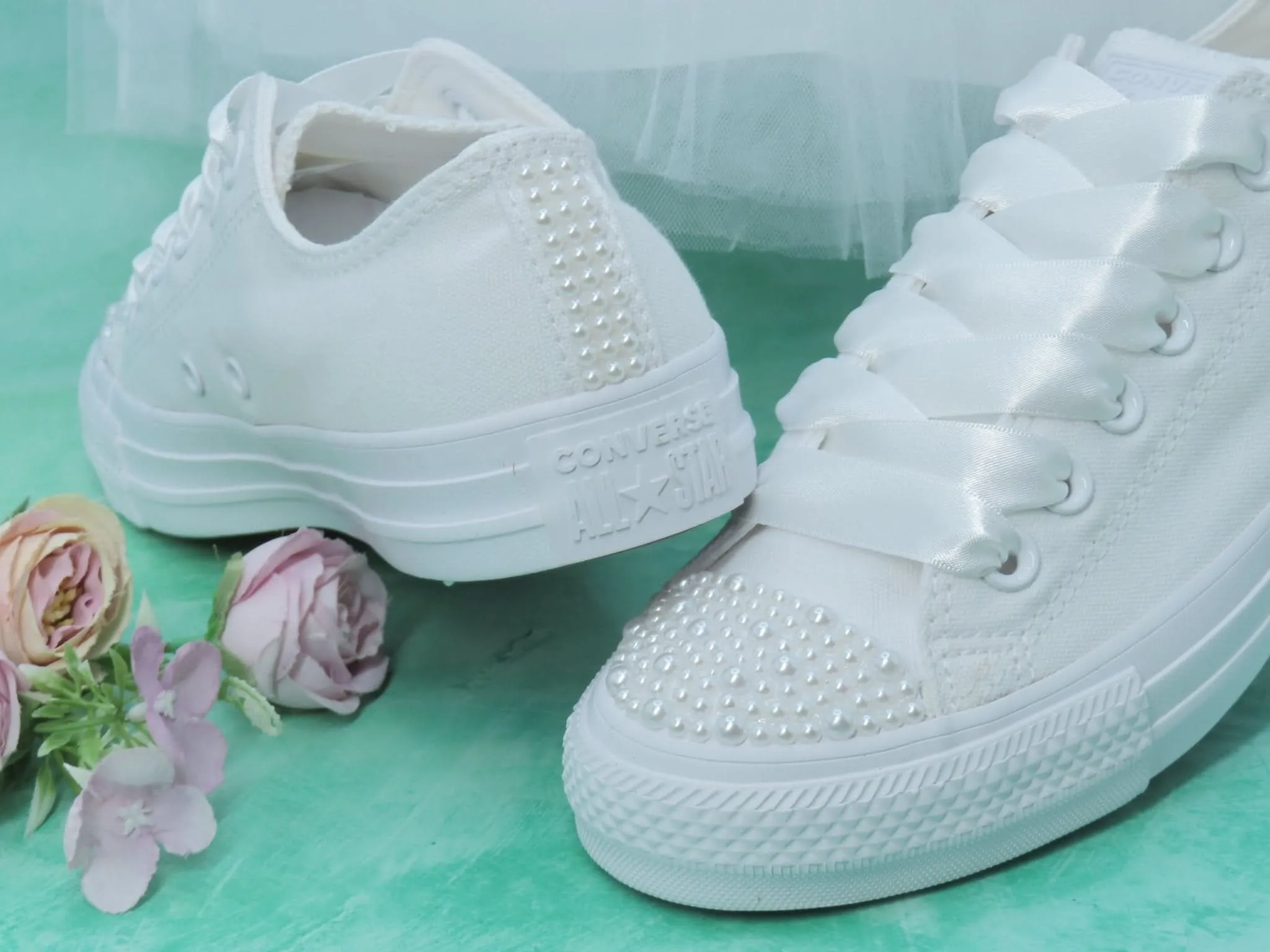 White Pearl Wedding Converse For Brides.