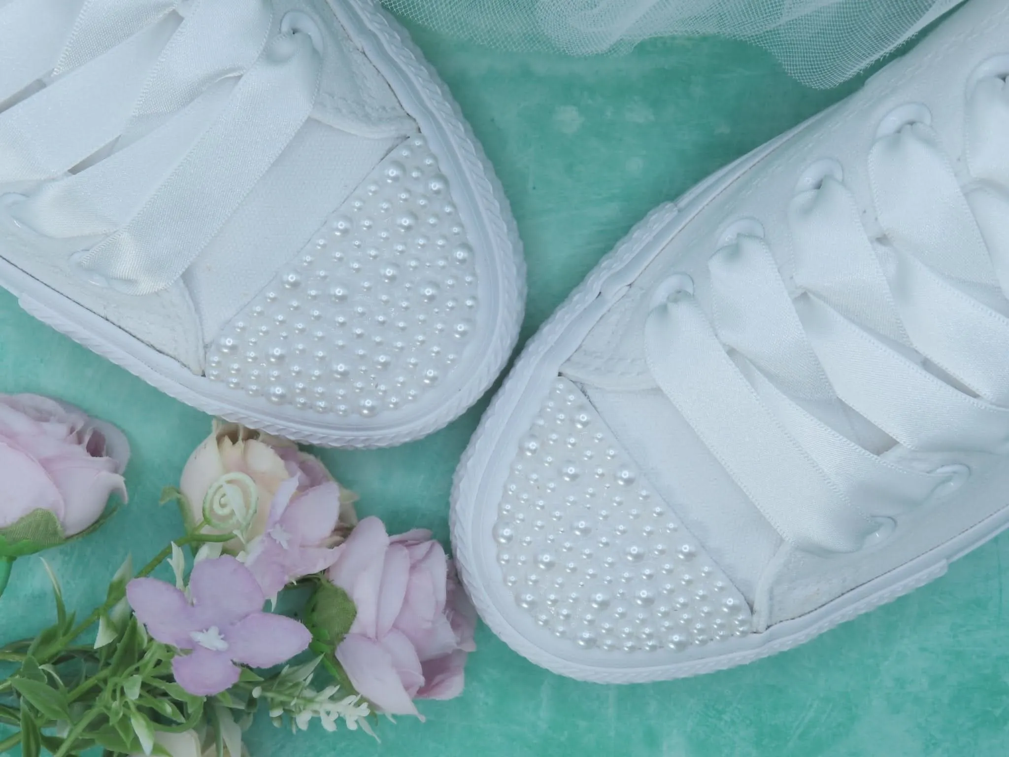 White Pearl Wedding Converse For Brides.