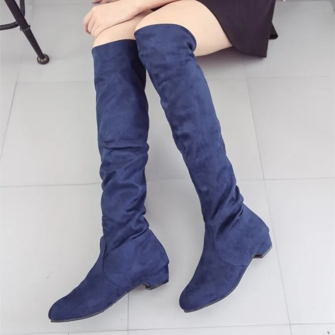 Women chunky low heel solid color over the knee boots