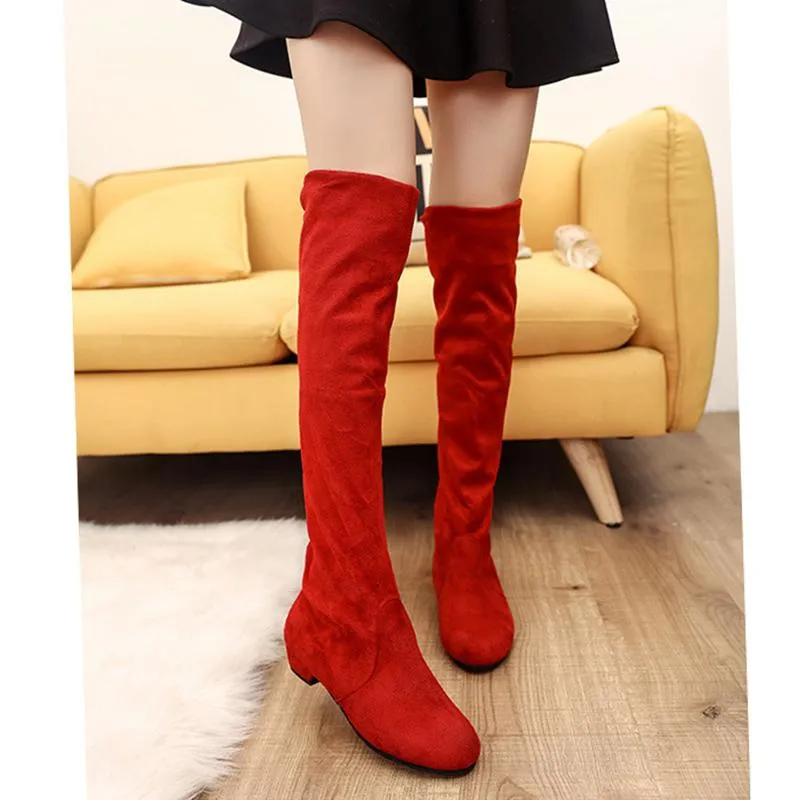 Women chunky low heel solid color over the knee boots