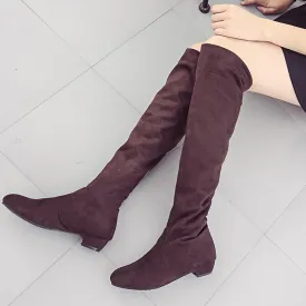 Women chunky low heel solid color over the knee boots