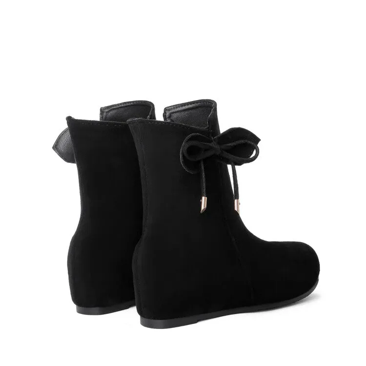 Women's Booties Bows Side Zippers Inside Heighten Short Boots