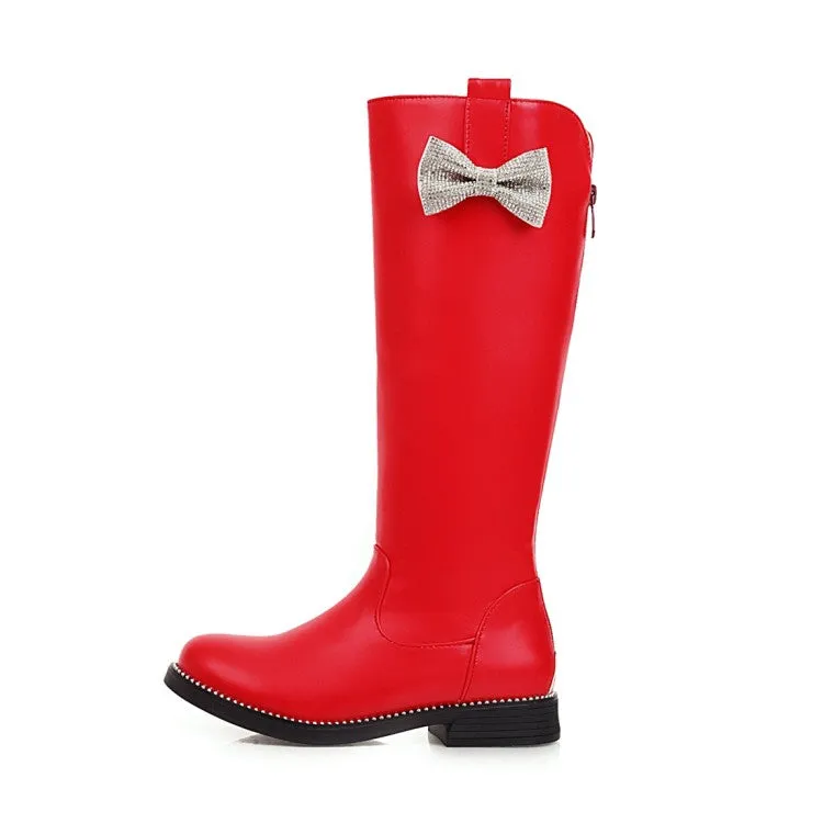 Womens' Bowtie Low Heels Knee High Boots