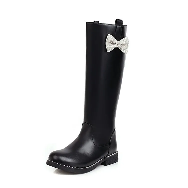 Womens' Bowtie Low Heels Knee High Boots