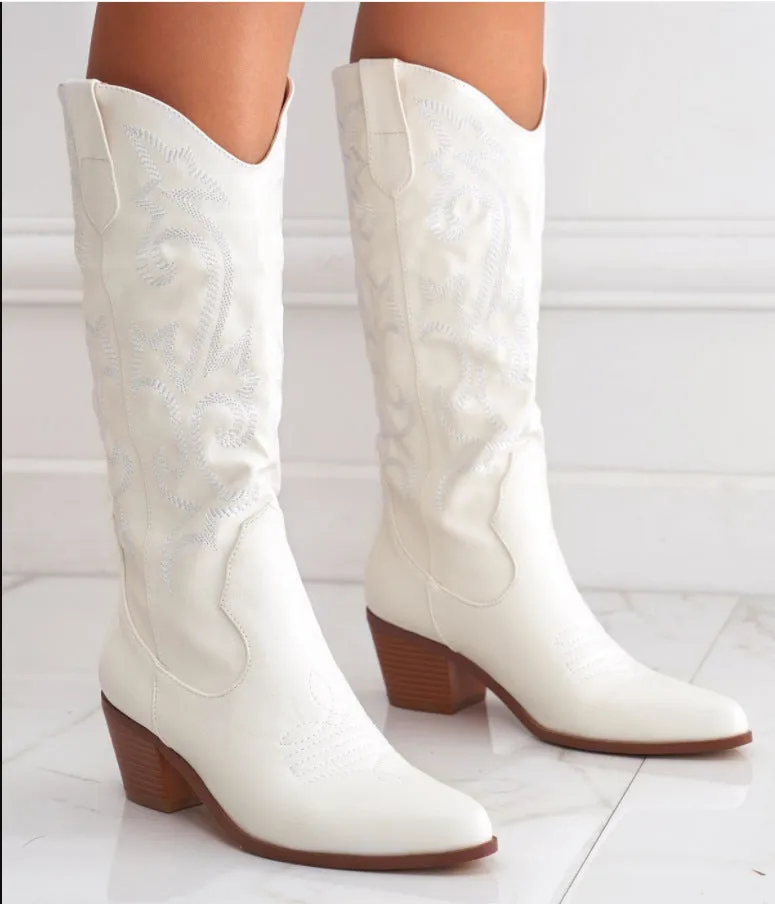 Women's embroidery cowboy boots under the knee