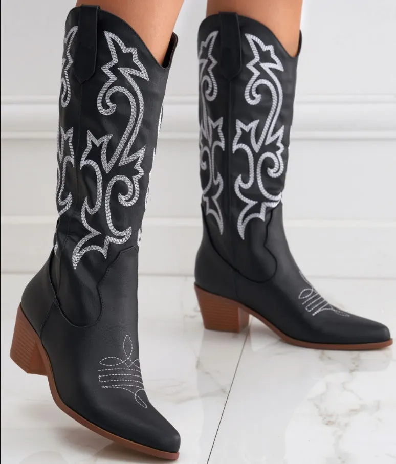 Women's embroidery cowboy boots under the knee