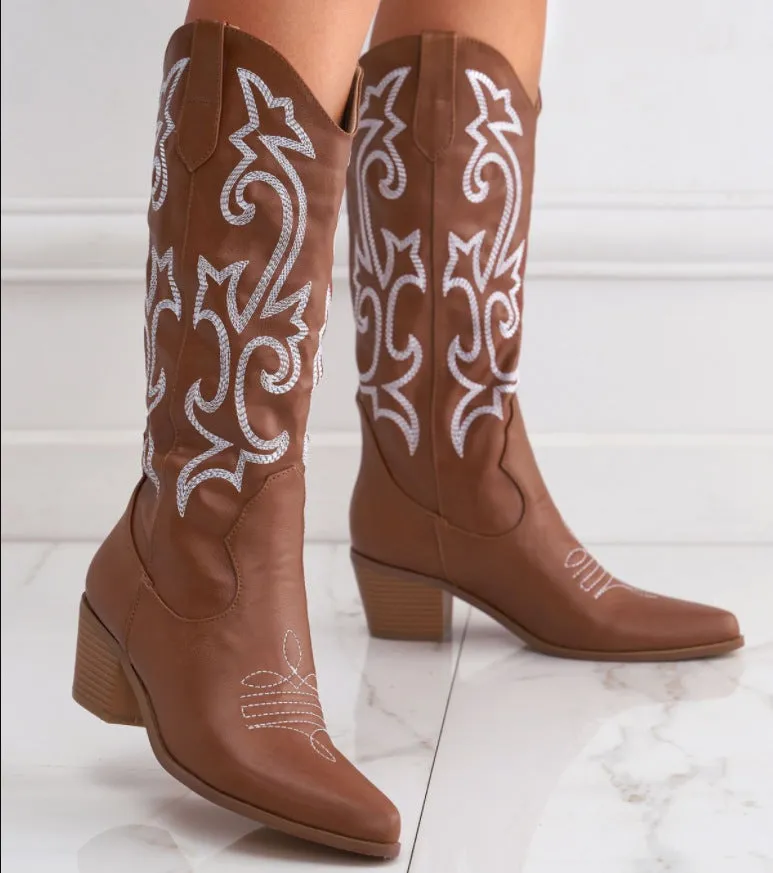 Women's embroidery cowboy boots under the knee