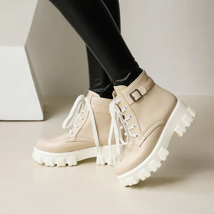 Women's Lace Up Buckle Lace Up Block Heel Platform Short Boots