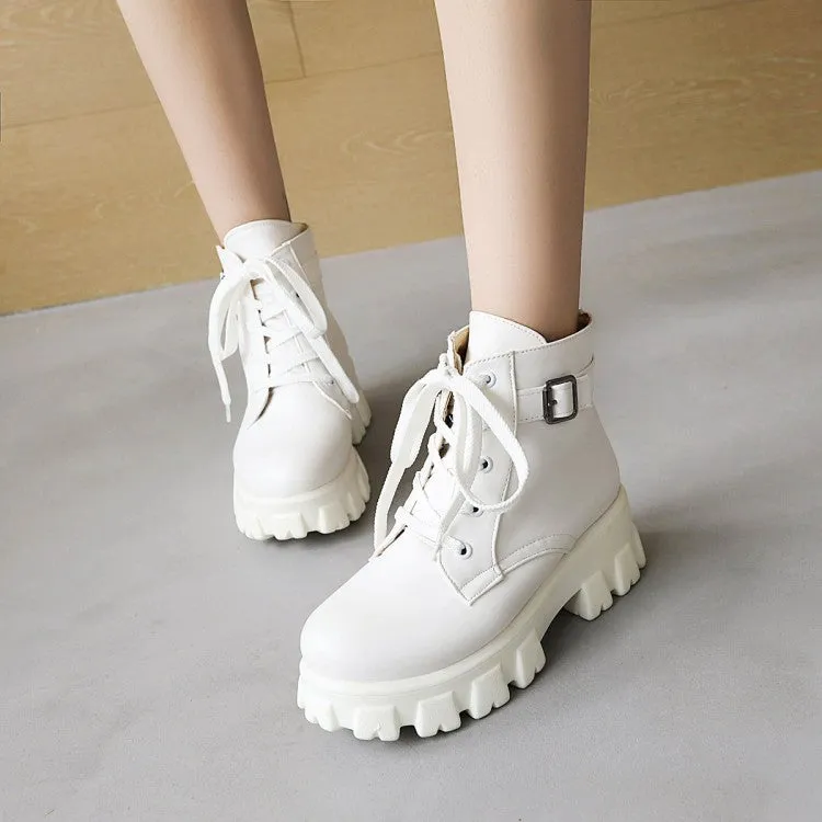 Women's Lace Up Buckle Lace Up Block Heel Platform Short Boots