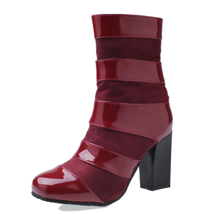 Women's Patent Leather High Heels Short Boots