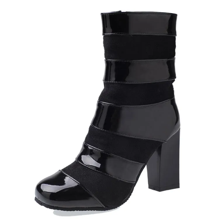 Women's Patent Leather High Heels Short Boots