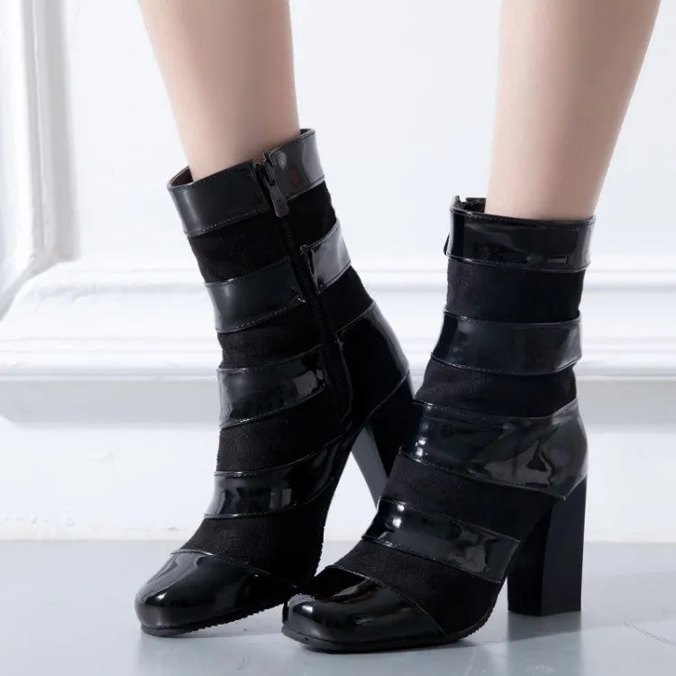 Women's Patent Leather High Heels Short Boots