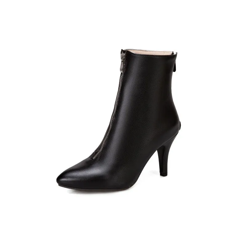 Women's Pointed Toe Zipper High Heel Short Boots