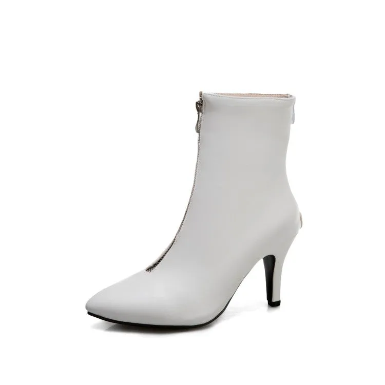 Women's Pointed Toe Zipper High Heel Short Boots