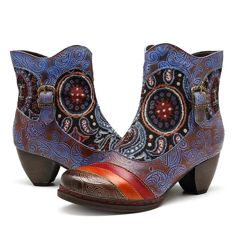 Women's Western Vintage Printed Bohemian Fashion Winter Heels Ankle Boots