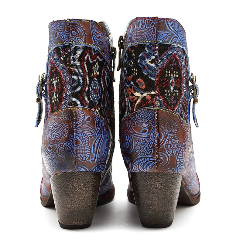 Women's Western Vintage Printed Bohemian Fashion Winter Heels Ankle Boots