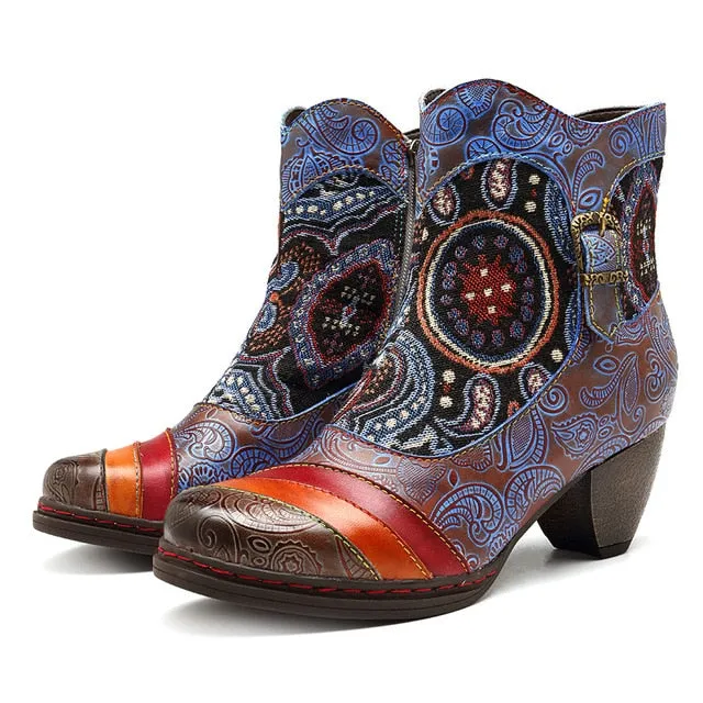 Women's Western Vintage Printed Bohemian Fashion Winter Heels Ankle Boots