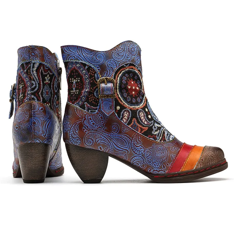 Women's Western Vintage Printed Bohemian Fashion Winter Heels Ankle Boots