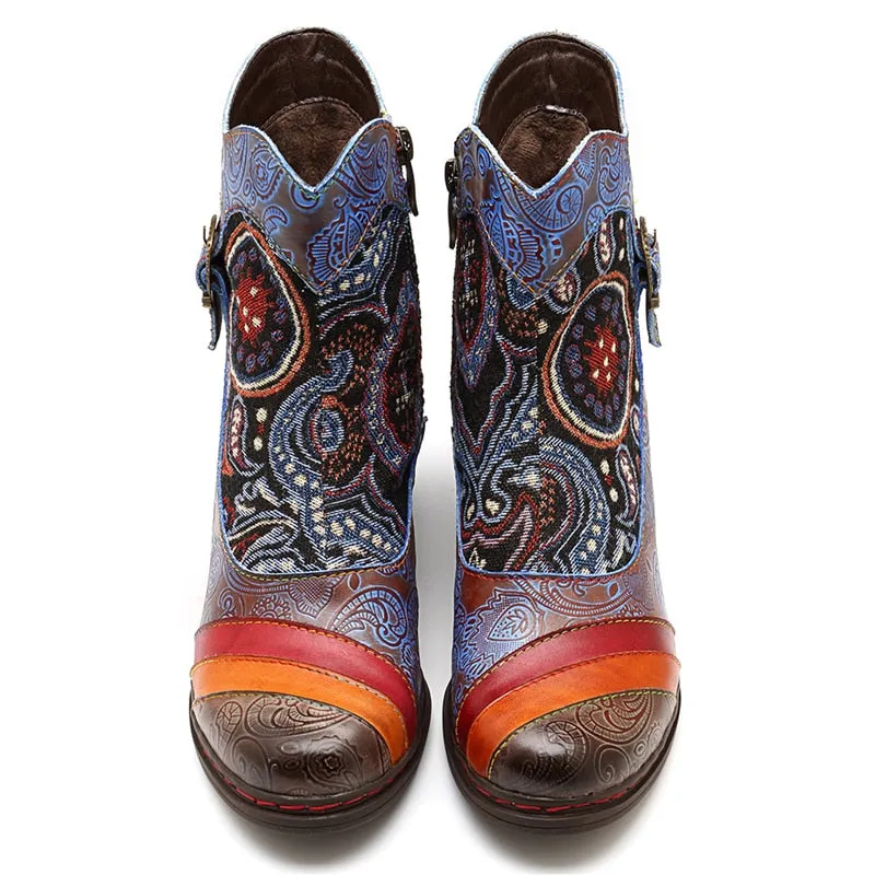 Women's Western Vintage Printed Bohemian Fashion Winter Heels Ankle Boots