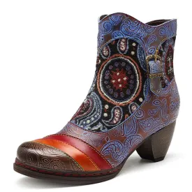 Women's Western Vintage Printed Bohemian Fashion Winter Heels Ankle Boots