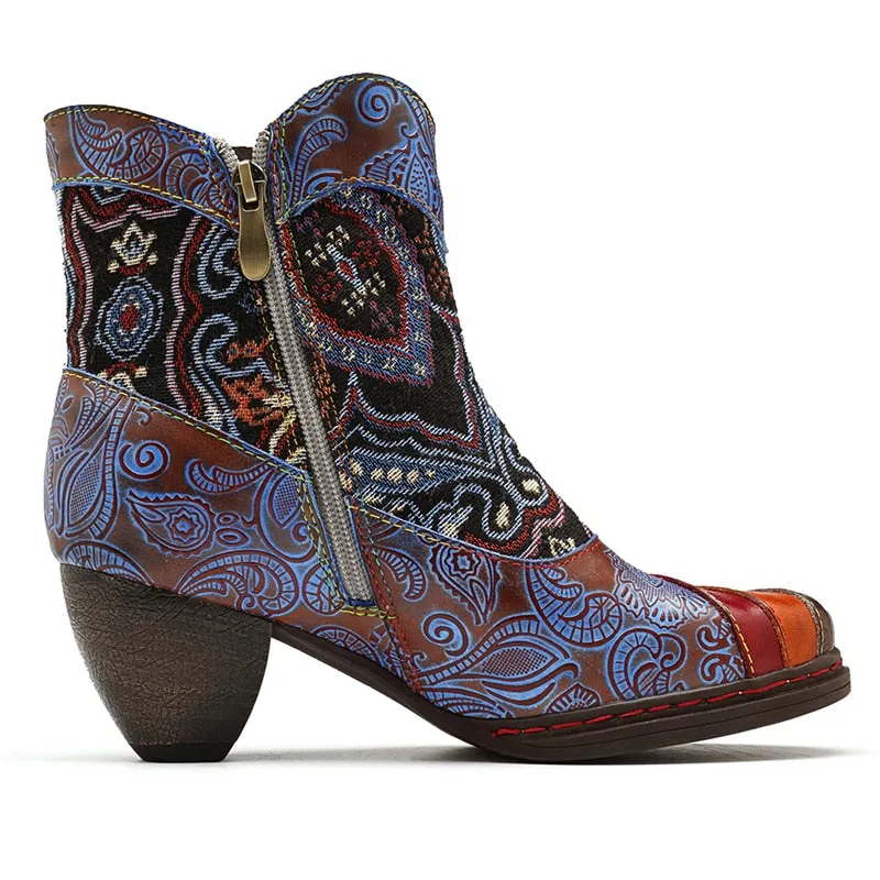 Women's Western Vintage Printed Bohemian Fashion Winter Heels Ankle Boots