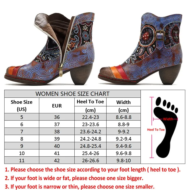 Women's Western Vintage Printed Bohemian Fashion Winter Heels Ankle Boots