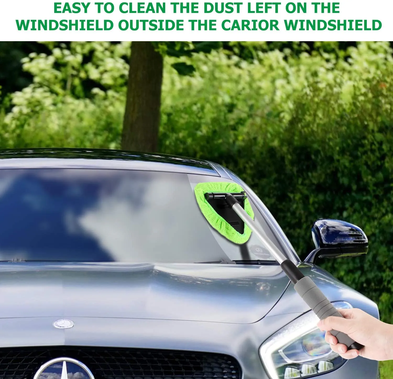 X XINDELL Windshield Cleaner -Microfiber Car Window Cleaning Tool with Extendable Handle and Washable Reusable Cloth Pad Head Auto Interior Exterior Glass Wiper Car Glass Cleaner Kit (Extendable)