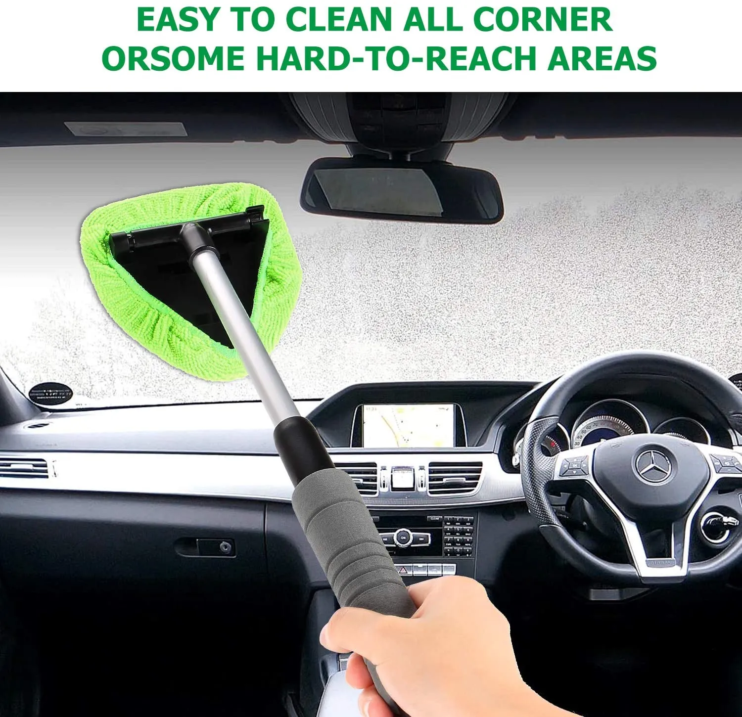 X XINDELL Windshield Cleaner -Microfiber Car Window Cleaning Tool with Extendable Handle and Washable Reusable Cloth Pad Head Auto Interior Exterior Glass Wiper Car Glass Cleaner Kit (Extendable)